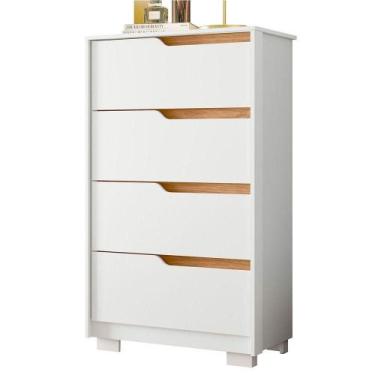 Imagem de Cômoda 4 Gavetas Usinadas Sara Branco/freijó - ALBATROZ MÓVEIS