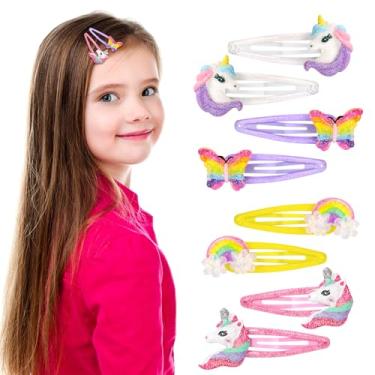 Imagem de 8 peças de grampos de cabelo de borboleta colorida para meninas, clipes de pressão de metal arco-íris, lindos acessórios de cabelo de unicórnio para bebês meninas, bebês, crianças pequenas - borboleta
