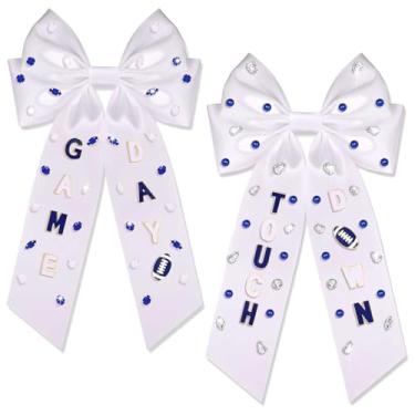 Imagem de 2 peças de laços de cabelo de futebol, acessórios de dia de jogo, roupas para mulheres, presilhas de cabelo para dia de jogo de futebol grande, branco, preto, cetim sedoso, fitas presilhas de cabelo,