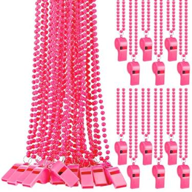 Imagem de Arrowbash 12 peças de colares de contas de conscientização do câncer de mama apitos de plástico apitos de futebol americano para o Pink Out Spirit Week Festival Parade Throw