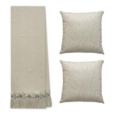 Imagem de Manta Para Sofá E Cama Grande 3 Metros Decorativa Com 2 Capas De Almofadas (IANNES BEGE LISA)