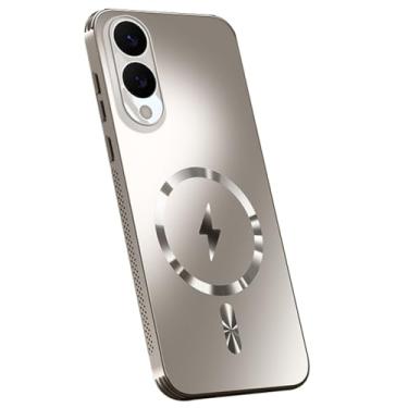 Imagem de LYJSMGZ Capa fina para Samsung Galaxy S25 Edge, capa magnética de carregamento sem fio, capa de proteção contra quedas elegante para câmera antiderrapante, dourada, borda S25