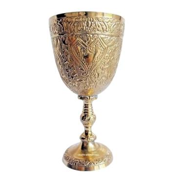 Imagem de V19 Copo romano dourado vintage de latão sólido cálice | Copo de beber feito à mão com design medieval | Presente para aniversário e Natal