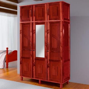 Imagem de Guarda-Roupa Solteiro Suécia Madeira Maciça 6 Portas com Espelho Mel -