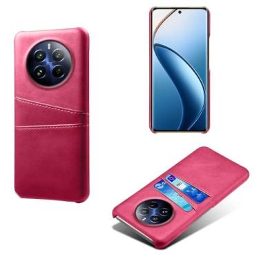Imagem de Capas Compatível com OPPO Realme 12 PRO,tampa protetora de couro falso,design de saco de cartão com 2 fendas de cartão atrás,proteção anti-impressão digital e anti-gota-Rose Red