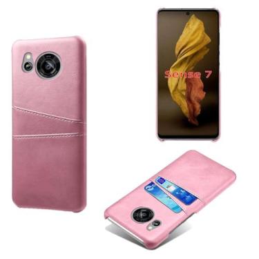 Imagem de Capa compatível com Sharp Aquos Sense 7, capa de couro PU - Capa de telefone fina à prova de choque com 2 compartimentos para cartão, proteção anti-impressão digital e antiqueda, plástico de couro