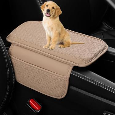 Imagem de Capa de console central de carro atualizada, almofada de couro de microfibra para apoio de braço de carro com 2 sacos de armazenamento, caixa de armazenamento universal para carro acessórios