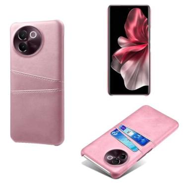 Imagem de Capas Compatível com VIVO V30E 5G,Caso de couro PU-Tampa de telefone a prova de choque com 2 slots de cartão,Proteção anti-impressão digital e anti-gota-Pink