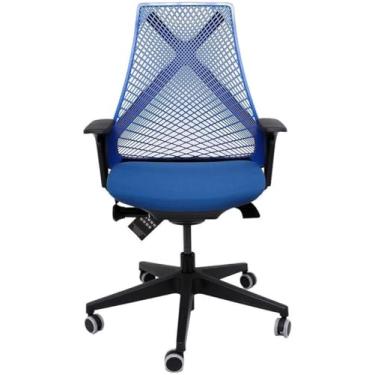Imagem de Cadeira Diretor Bix Giratória Base Piramidal Azul com Apoio de Braço e Ajuste de Altura Home Gourmet