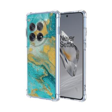 Imagem de JDYGWK Capa para Oneplus 12 1+ 12 com estampa floral transparente, silicone TPU macio, fina, à prova de choque, capa protetora antiarranhões para Oneplus 12, Mar Verde