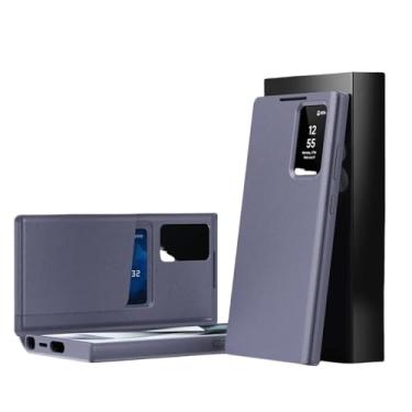 Imagem de Capa para Samsung S25Plus de couro com bolso para cartão e tela inteligente, transparente e com janela (para Samsung S25Plus/roxa)