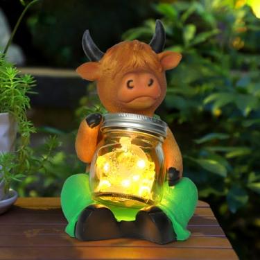 Imagem de VV-Ladybug Lâmpada solar de vaca Highland Estátua de resina de vaca highland para jardim de resina resistente ao clima, decorações ao ar livre, perfeita para terraço, deck de desenhos animados,
