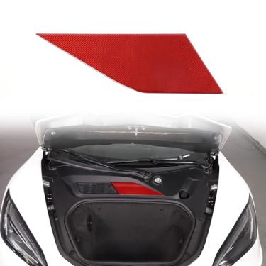 Imagem de Para Corvette C8 Car Front Frunk Battery Den Cover Plate Trim Compatível com Corvette C8 Stingray 2020-2024 Fibra de Carbono Macia Carro Frunk Bateria Capa Triângulo Adesivo Decorativo (Vermelho)
