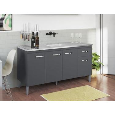 Imagem de Balcão Gabinete p/ Pia Gabriela sem tampo 150 cm AJL Móveis - Cinza