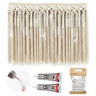Imagem de Yhsheen Acabamento de franja creme com pérolas elegantes, acabamento de franja de 2 jardas x 24 cm por jarda com cola B7000, borlas para artesanato para costura de cortina de roupas