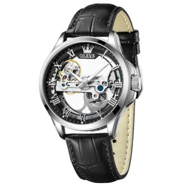 Imagem de OLEVS Relógio automático masculino moderno, esqueleto, corda automática, couro mecânico, relógios de pulso masculinos, mostrador grande, fácil leitura, negócios, luxuoso, masculino, luminoso, à prova