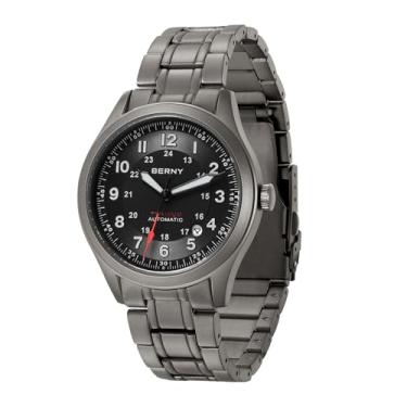 Imagem de BERNY Relógio masculino automático de titânio 10 ATM, impermeável, relógio de campo masculino, superluminoso, analógico, mecânico, militar, relógio de pulso completo de titânio AR safira cristal data