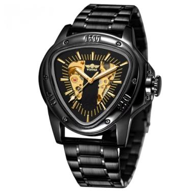 Imagem de DAXIAOYU Relógios de pulso masculinos automáticos masculinos de luxo triângulo oco masculino mecânico esqueleto à prova d'água, Preto, Luxuoso