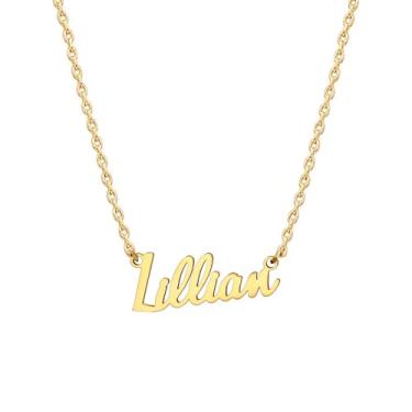 Imagem de MOMOL Colar com nome de aço inoxidável banhado a ouro 18 K, colar personalizado com nome personalizado, colar de placa de identificação para mulheres, Small, Banhado a ouro, Sem Pedra Preciosa