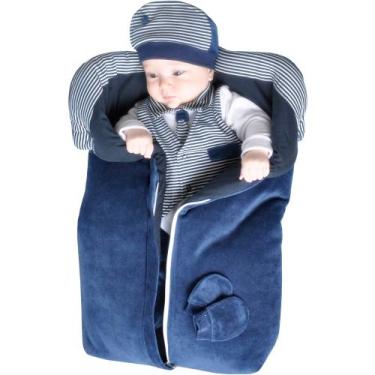 Imagem de Saída de Maternidade Menino Felipe Marinho com Porta Bebê 04 Peças - A