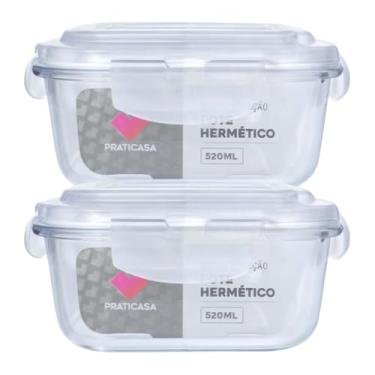Imagem de KIT 2 Potes de Vidro com Tampa 520ml Hermético Quadrado - 2 Unidades Cor: Transparente