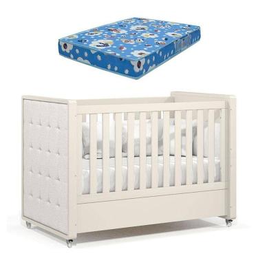 Imagem de Berço Americano Tutto New Off White Com Capitonê New Boucle E Colchão Ortobom - Matic