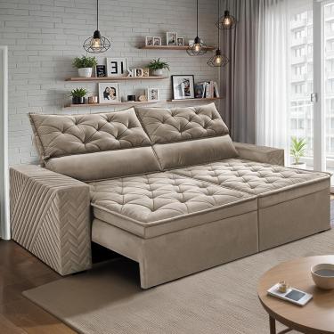 Imagem de Sofá Retrátil E Reclinável 2,00m Essence Velusoft Bege Cama Inbox