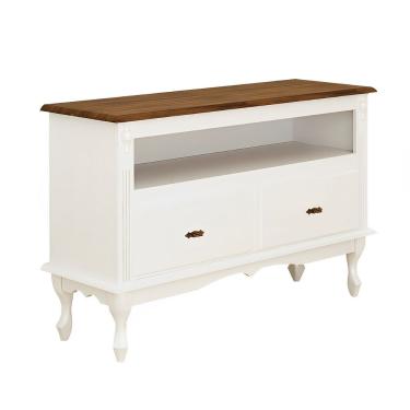Imagem de Rack Para Tv 45 Polegadas 2 Gavetas Nicho E Pés Luiz Xv - Branco Laca Com Tampo Imbuia Glazer