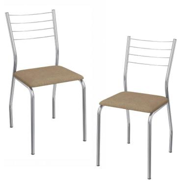 Imagem de Kit 2 Cadeiras Cromada Sala Jantar 2C140CR Corino Kappesberg Capuccino