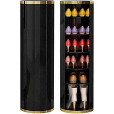 Imagem de Sapateira Redonda Giratória De 360 °, Armário De Sapatos De Várias Camadas De Canto De Metal, Organizador De Armazenamento De Prateleira De Sapato Vertica, Black 1, Diameter 39cm/15.3in