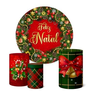 Imagem de Trio Capas Cilindro + Painel Redondo Festa 1,50m Natal (K1NAT032)