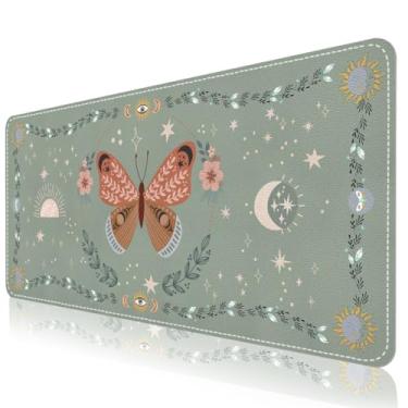 Imagem de DINKY Tapete de mesa de couro, tapete de teclado de laptop de borboleta verde, tapete protetor de mesa, tapete de mouse grande antiderrapante para escritório/trabalho/casa 89,9 cm x 39,9 cm