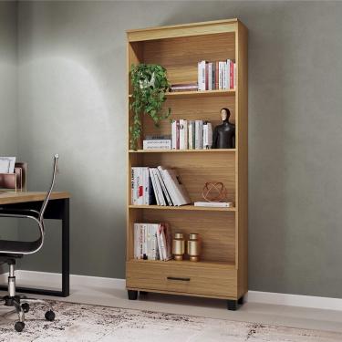 Imagem de Estante para Livros 1 Gaveta Estilo Industrial C57 em MDF Freijó Dalla Costa