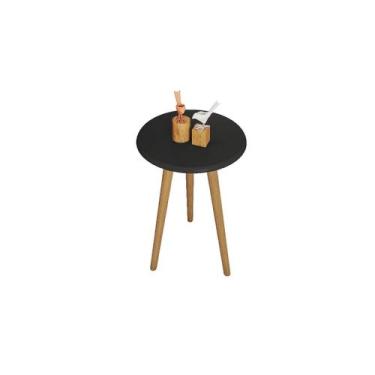 Imagem de Mesa Lateral Pés Madeira Brilhante - Bechara, Preto Fosco