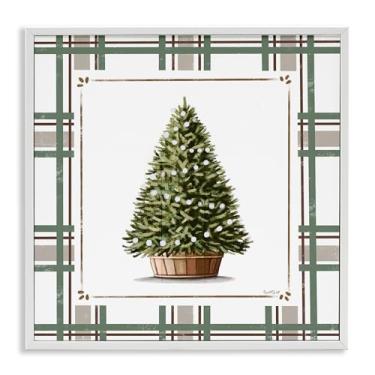 Imagem de Stupell Industries Árvore de Natal em vaso xadrez branco emoldurado giclée design de arte por Elizabeth Tyndall, 43 x 43