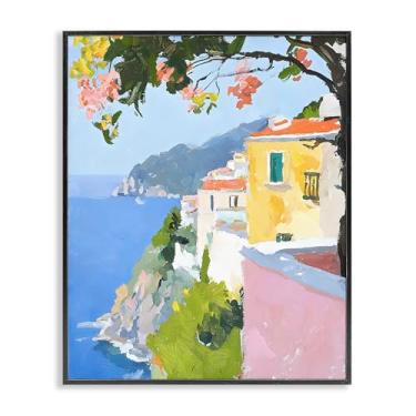 Imagem de Stupell Industries Design artístico giclée emoldurado preto com vista para o mar litoral italiano por Riley B, 14 x 11