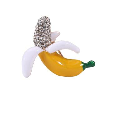 Imagem de QLUYCKW Broche de frutas para mulheres delicado moda esmalte fruta folha verde cereja morango limão banana strass broche festa de aniversário mochila roupas charme acessórios joias, Medium, Liga de