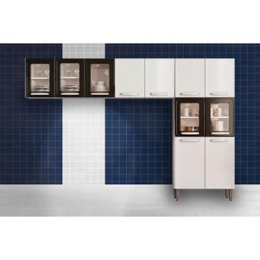 Imagem de Kit de Cozinha Modulada 3 Peças Evidence (2 Armários + 1 Paneleiro) CPT53 Branco/Preto - Bertolini