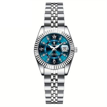 Imagem de Relógio Feminino Elegante Com Strass Em Aço Inoxidável De Quartzo Casual Azul Prateado