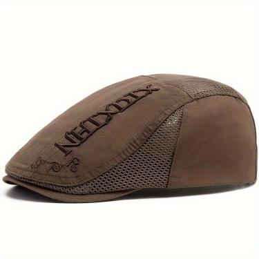 Imagem de Boina Vintage Masculino Com Letras Bordado Ajustável Em Poliéster Respirável Marrom