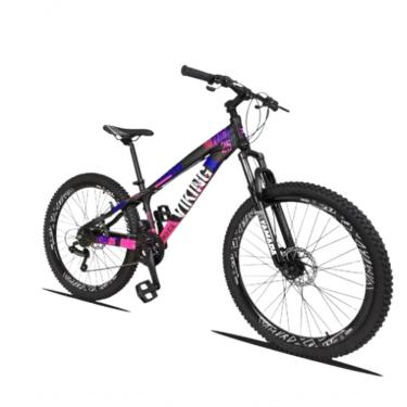 Imagem de Bicicleta Vikingx Aro 26 Câmbios Shimano 21v Preto Rosa Com Capacete