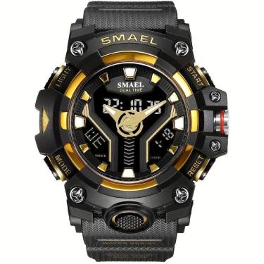 Imagem de Relógio Esportivo Masculino Digital Dual Display Mostrador Luminoso À Prova Da Água Dourado