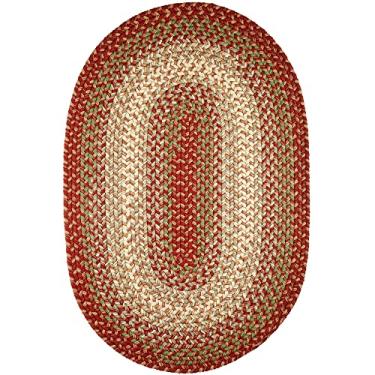 Imagem de Super Area Rugs Tapete trançado oval 2X3 vermelho enferrujado/verde Hartford Primitive Decor Tapete - Tapete trançado de 6 x 7 cm - Tapete de entrada - Tapete de entrada