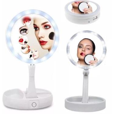 Imagem de Espelho Maquiagem Retrátil Luz Led Duas Faces Aumento 10X - HOYLE