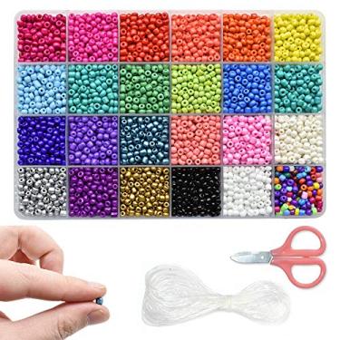 Imagem de Kit de miçangas de 4 mm para pulseiras, 7200 peças de contas de vidro multicoloridas para fazer pulseiras de nome e artesanato (4 mm)