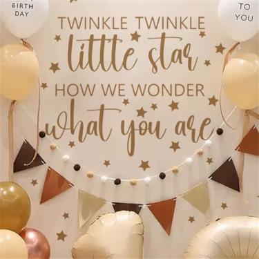 Imagem de WALLMEII Adesivo de parede Twinkle Twinkle Twinkle Little Star Gender Reveal - Decalque de chá de bebê para arco de balão menina ou menino How We Wonder What You Are Adesivo de festa de gravidez