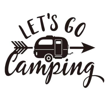 Imagem de Adesivo de vinil para carro Let's Go Camping, design de trailer com flecha, preto e branco, adesivo brilhante para carro, laptop, janela, parede XY181 (preto)