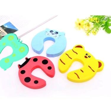 Imagem de Kit 6 Protetores de Porta Infantil, Carinha de Bichinhos, Salva Dedos, Coloridos, EVA, Proteção Anti-Batida Cores Aleatórias
