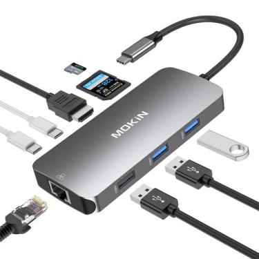 Imagem de Adaptador USB C MOKin 9 em 1 com 3 portas USB HDMI RJ45 100W PD