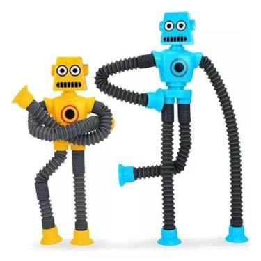 Imagem de Robô Pop It Estica Puxa Brinquedo Gruda Led Tubo Ventosa colorida - al